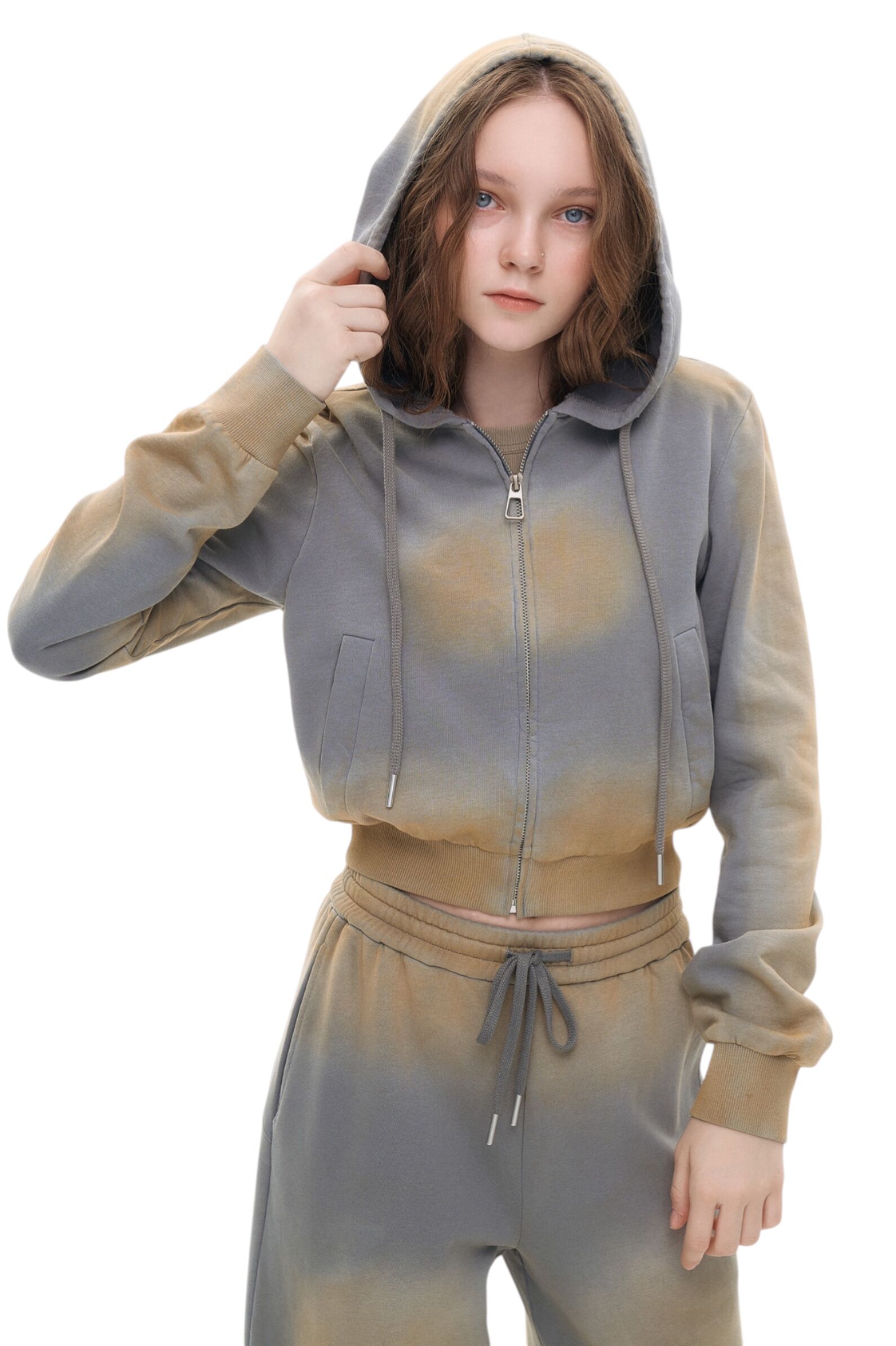 Толстовка дев. АРТ.AA236181,сер-беж,хл